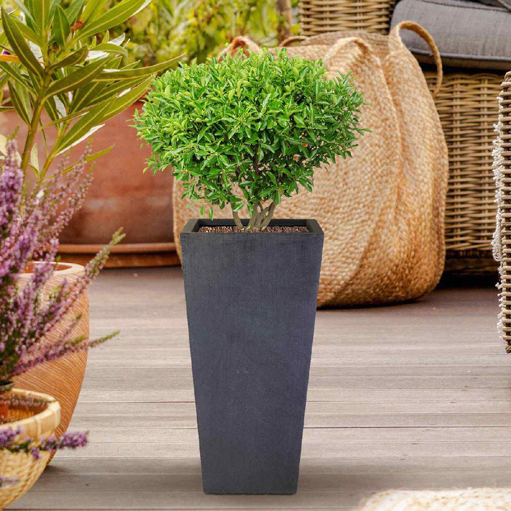 wilko Faux Lead Dark Grey Light Concrete Fibrestone Tapered Shape Outdoor Plant Pot 38.5cm Image 2