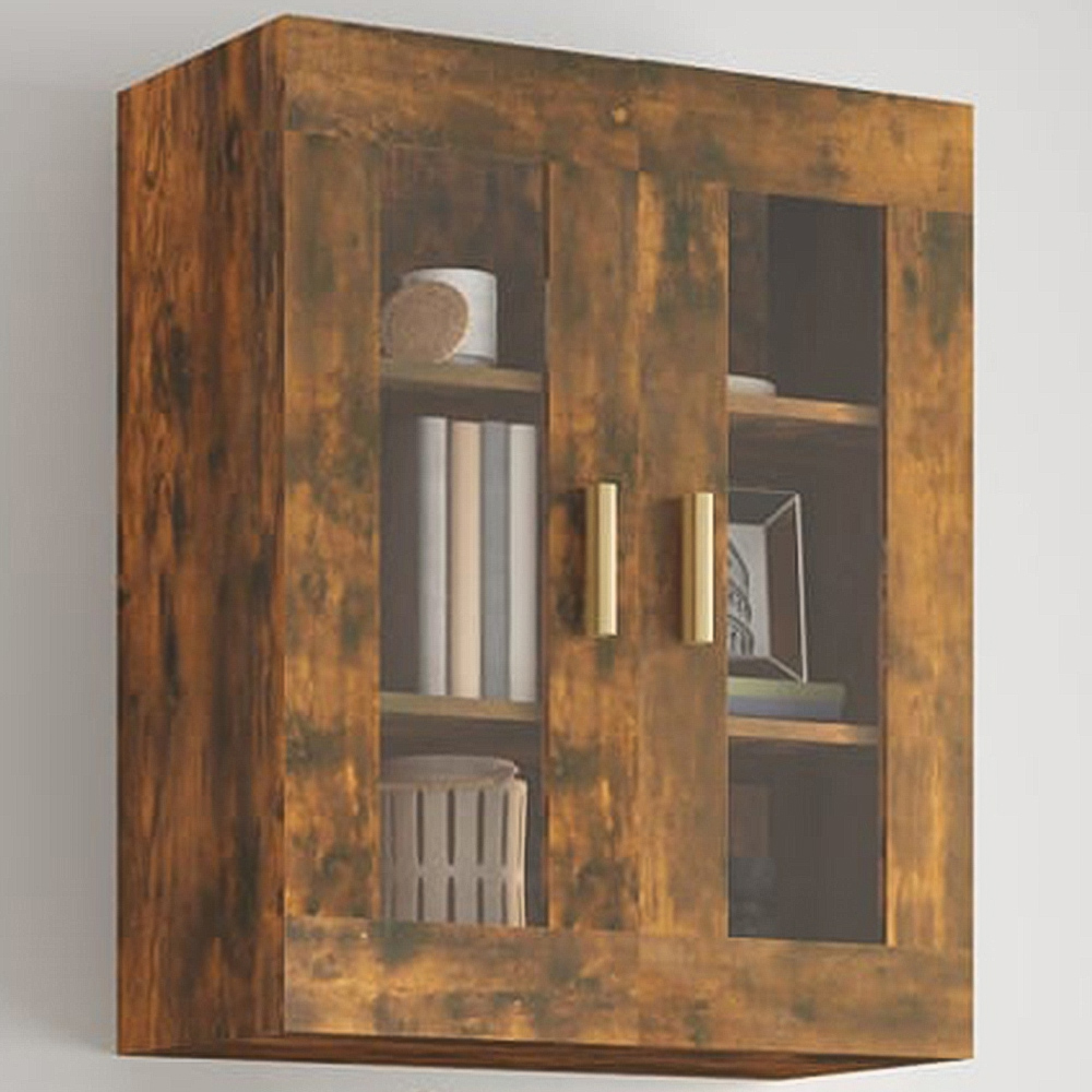 vidaXL 2 Door 3 Shelf Smoked Oak Hanging Wall Cabinet Image 1