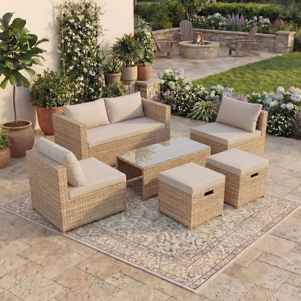 GARDEN VIDA Islay 6 Seater Natural PE Rattan Set Garden Lounge Set with Cover Image 3