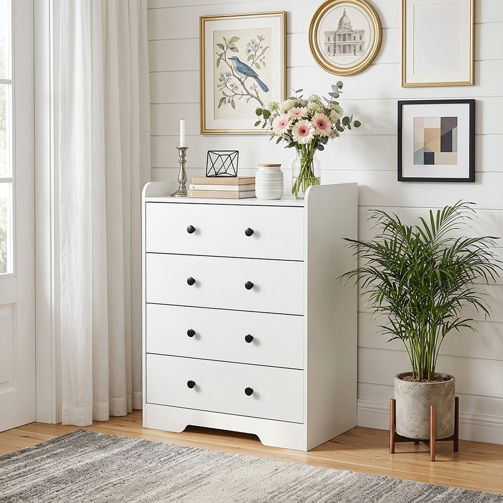 Living and Home 4 Drawer White Embossed Storage Cabinet Image 8
