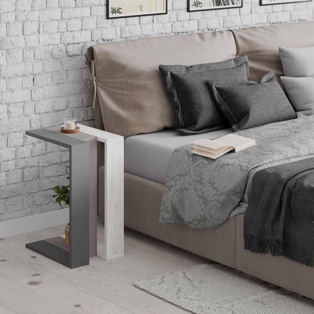 Decortie Muju Anthracite Mocha Grey and Ancient White Modern C Shape Side Table Image 3