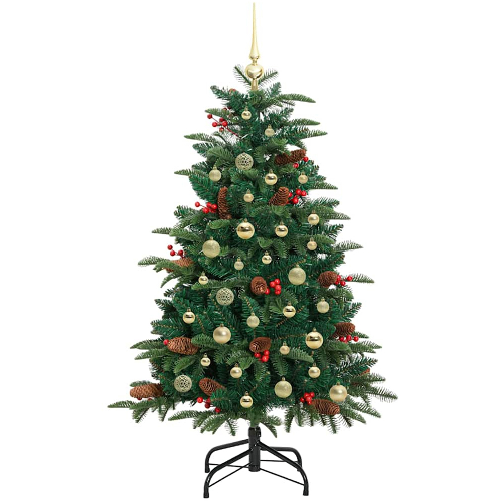 vidaXL Pre-Lit Warm White LED and Gold Baubles Green Artificial Christmas Tree with Stand 5ft Image 2