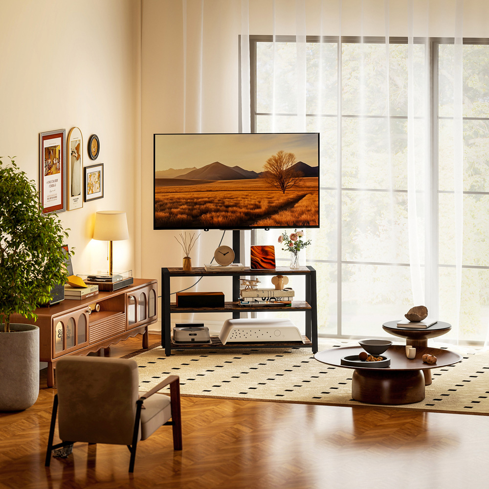 HOMCOM 3 Shelf Brown TV Stand with Swivel Bracket Image 5