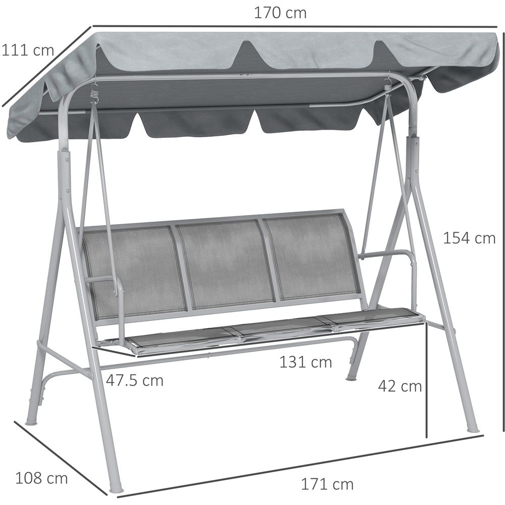 Outsunny 3 Seater Light Grey Swing Chair with Canopy Image 7