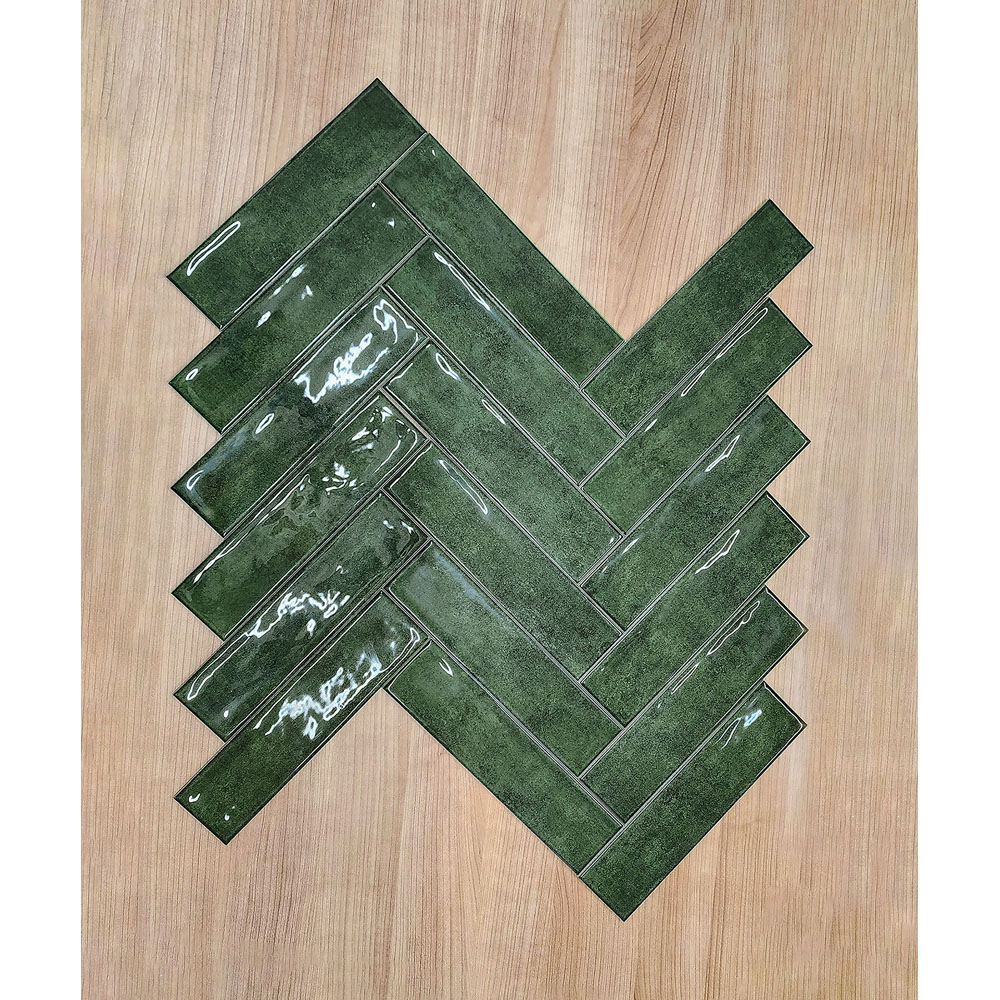 Top Ceramics Forest Green Gloss Flat Bumpy Metro Ceramic Wall Tile 300 x 75mm Image 3
