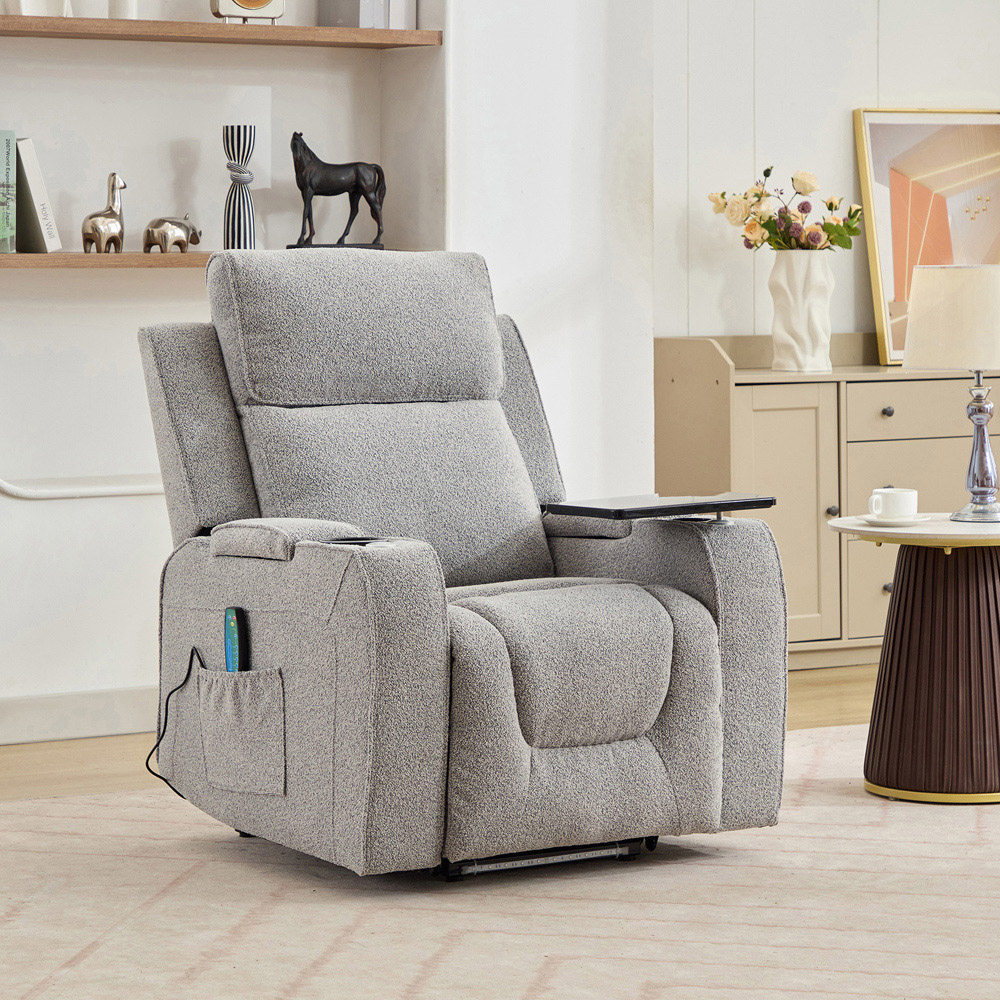 Artemis Home Cowley Light Grey Boucle Massage and Heat Electric Riser Recliner Chair Image 2