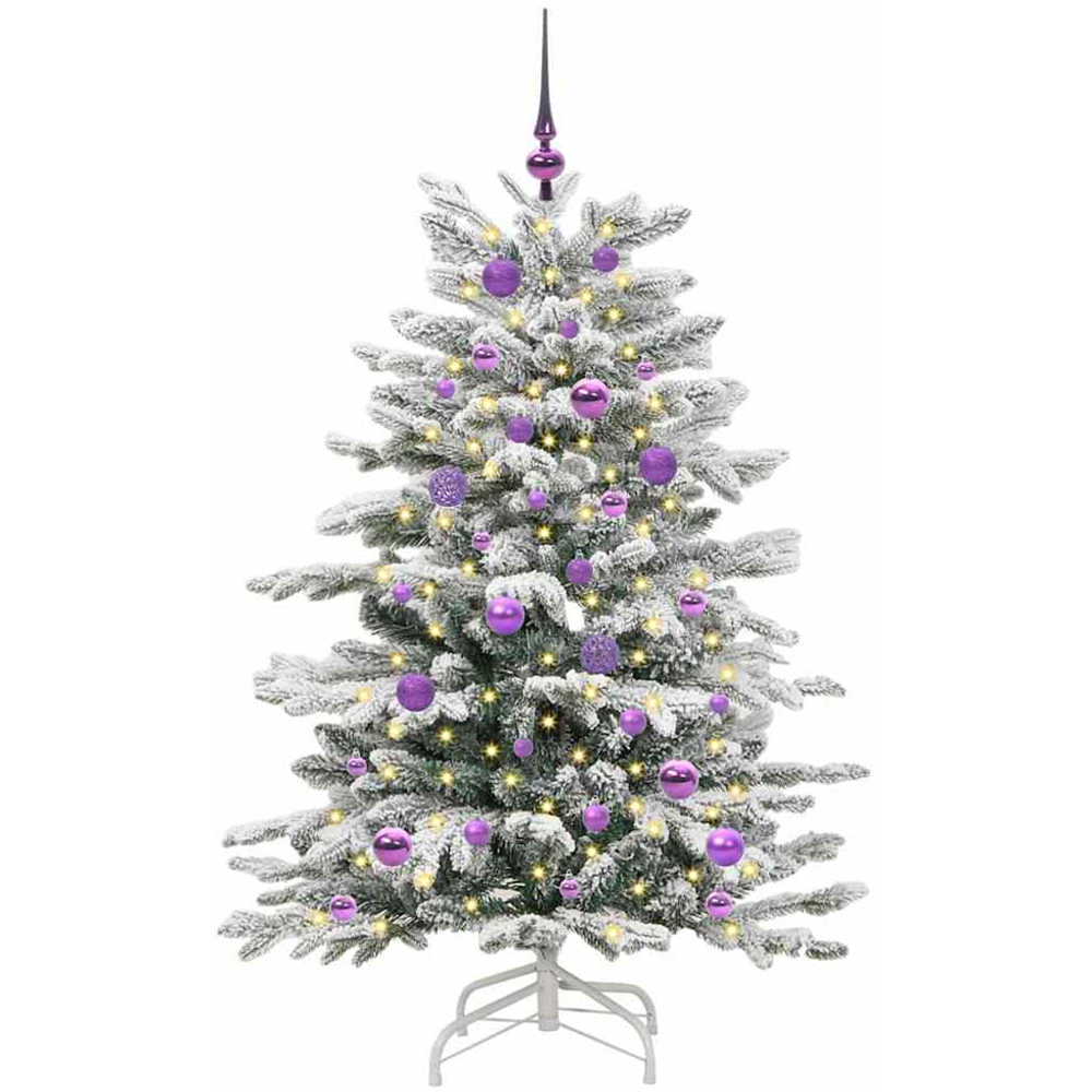 vidaXL Pre-Lit Lilac Baubles White Artificial Snow Flocked Christmas Tree 5ft Image 1