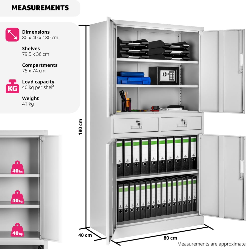 tectake Cosmo 4 Door 2 Drawer Light Grey Lockable Filing Cabinet Image 9