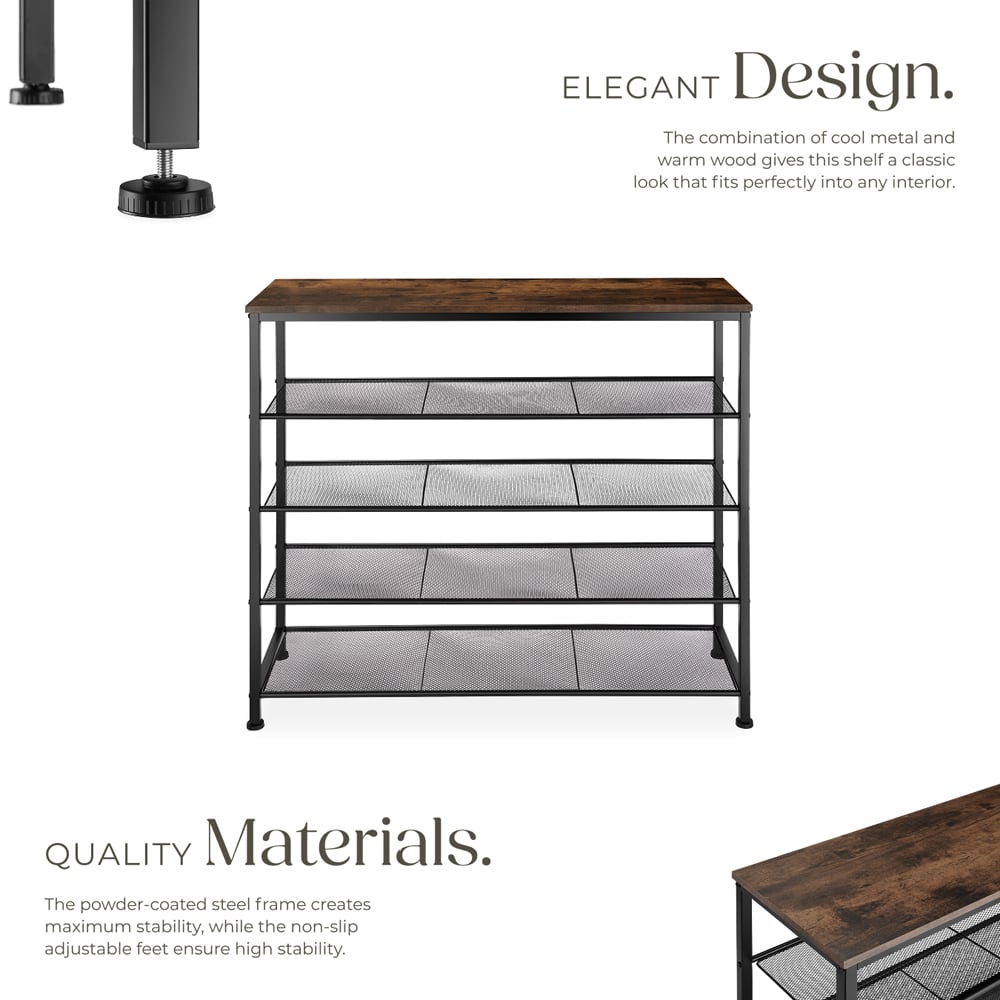 tectake Sheffield 4 Grid Shelf Dark Wood Shoe Rack Image 3