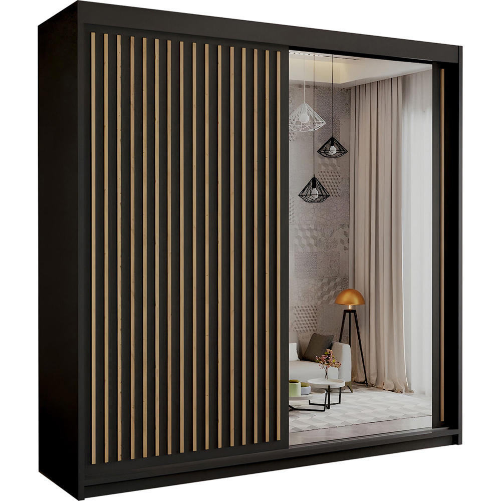 Sliding Wardrobes 4U Royal 2 Door Black Minimalist Mirrored Wardrobe 150cm Image 2