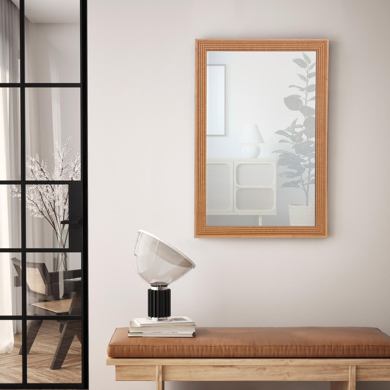Textured Rattan Effect Mirror Natural Image 5