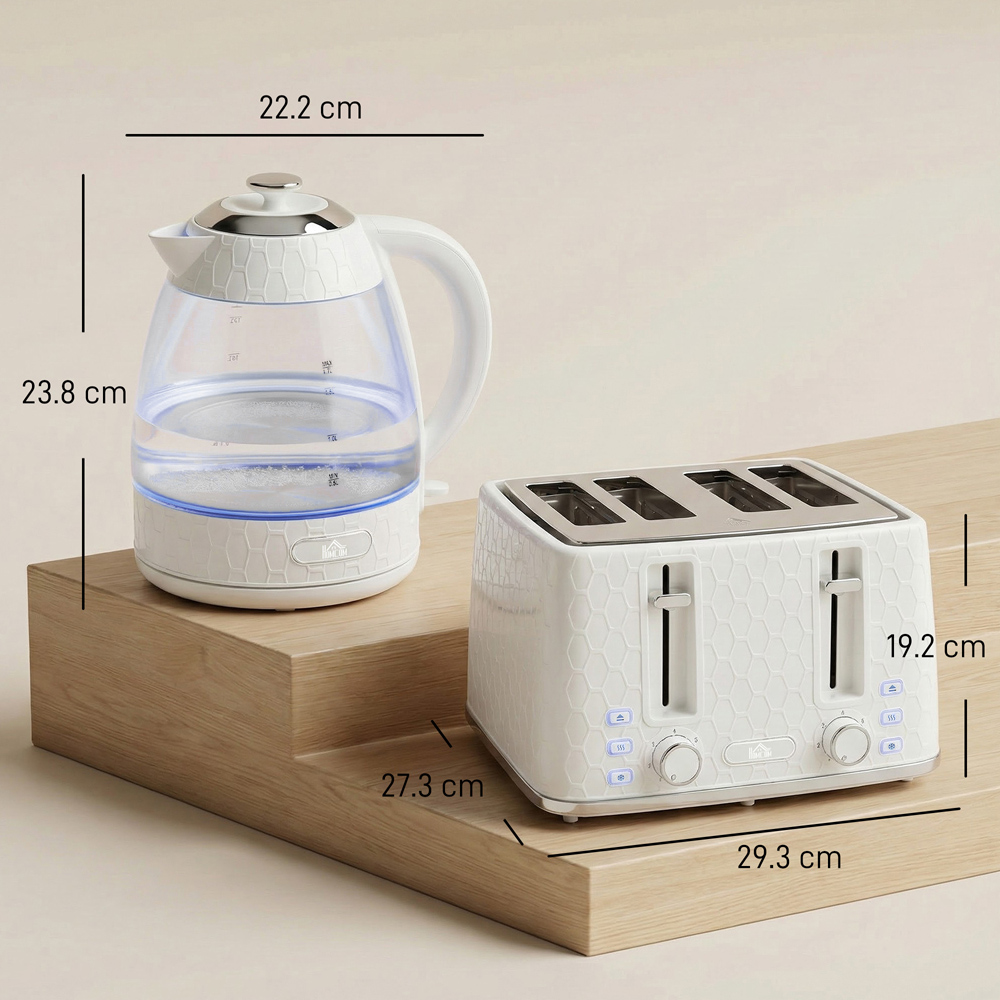 HOMCOM Cream 1.7L Fast Boil Kettle and 4 Slice Toaster Set Image 9