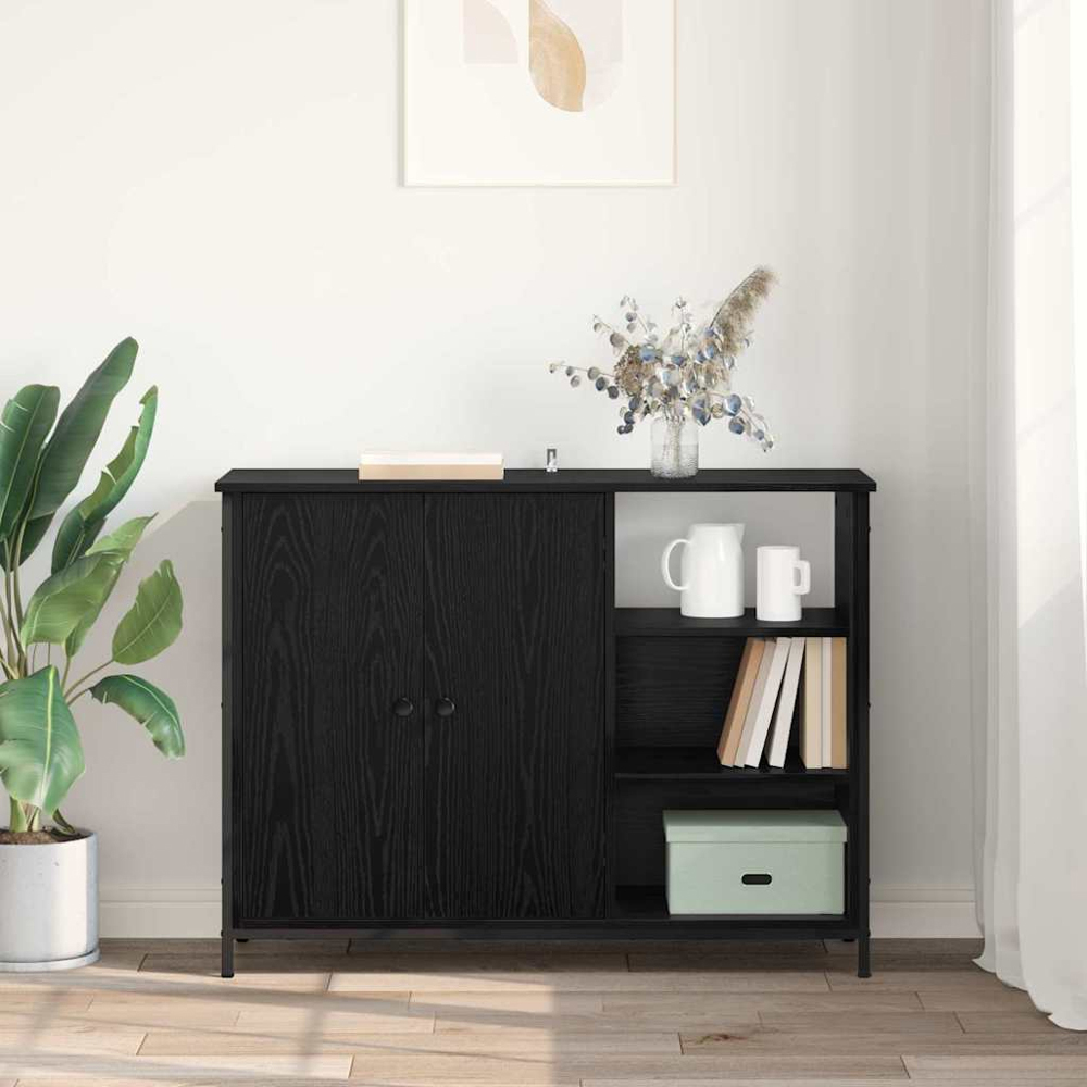 vidaXL 2 Door 3 Shelf Black Oak Sideboard Image 9