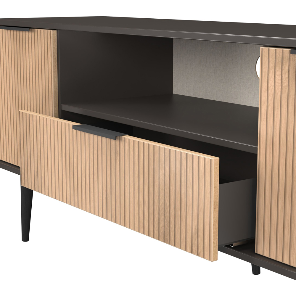 Crowndale Hong Kong 2 Door Single Drawer Slatt Effect and Graphite Wide TV Unit Ready Assembled Image 7
