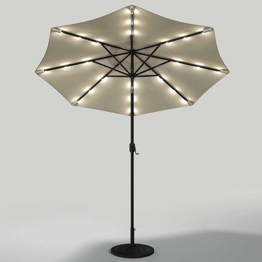 Living and Home Beige 24 Solar LED Crank and Tilt Parasol with Resin Floral Base 3m Image 5