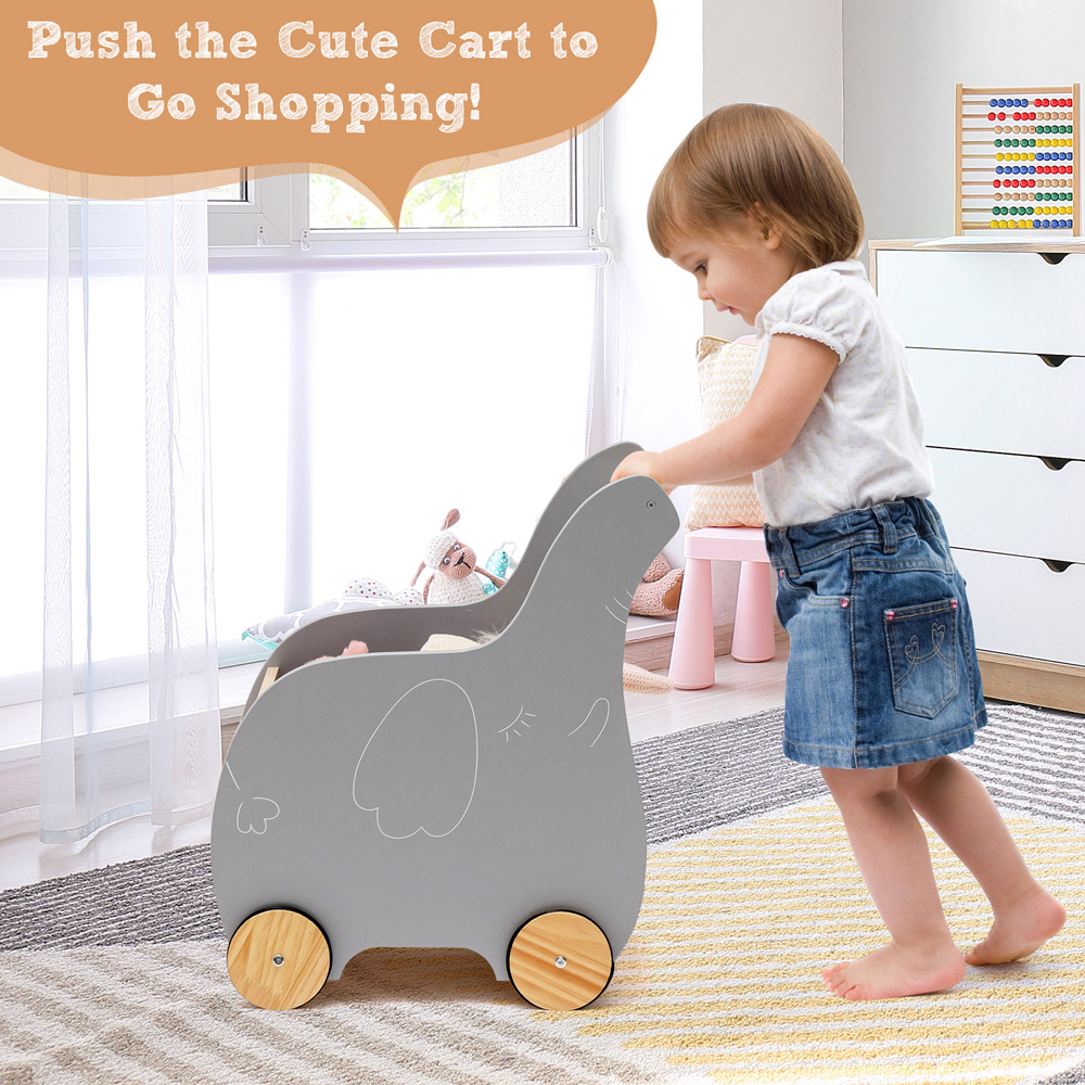 Costway 2 in 1 Grey Wooden Baby Walker with Storage Chest Image 8