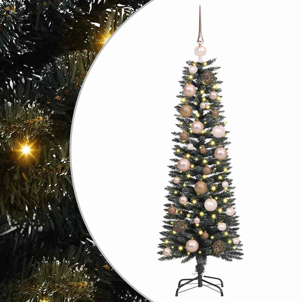 vidaXL Pre-Lit Rose Gold Baubles Green Artificial Christmas Tree 4ft Image 2