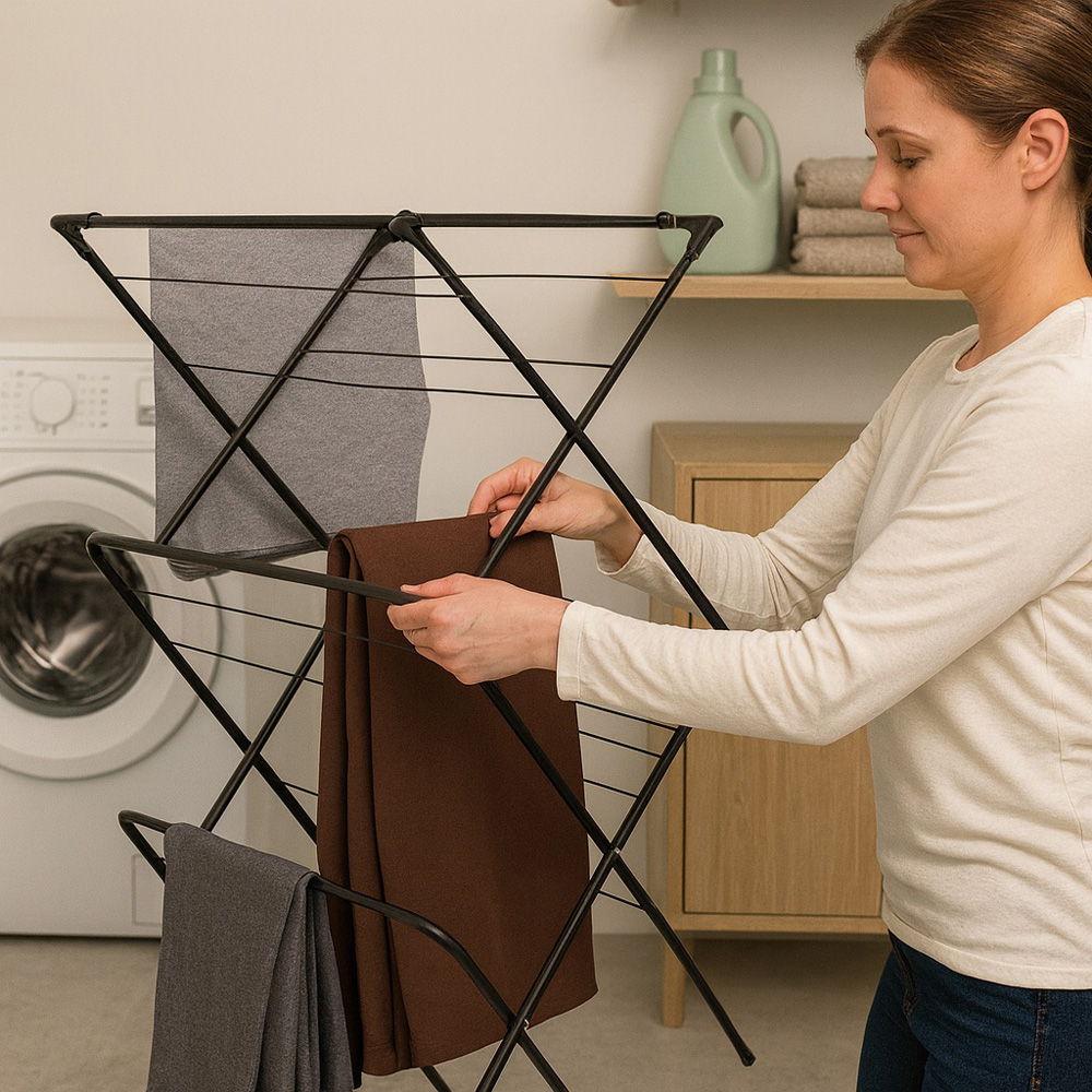 Harbour Housewares 3-Tier Black Foldable Clothes Airer Image 4