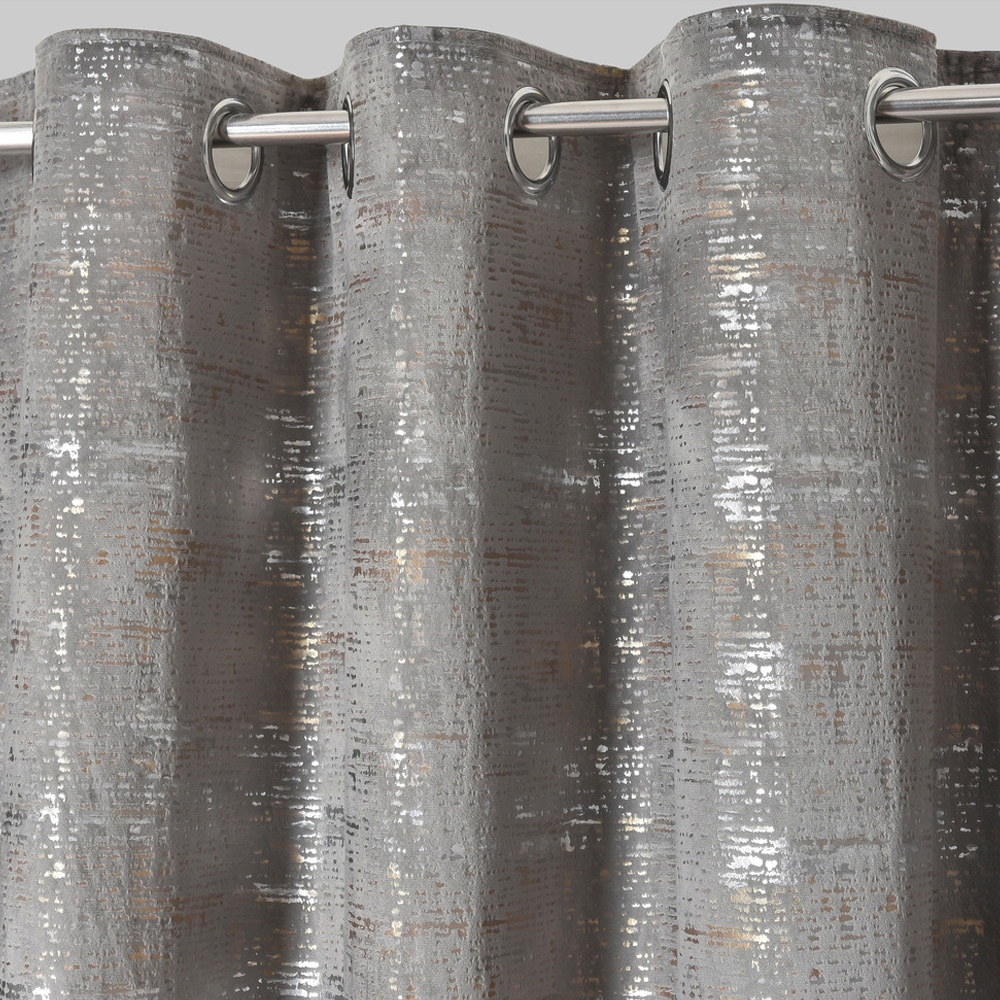 Intimates Warwick Silver Metallic Velvet Eyelet Curtains 168 x 183cm Image 3