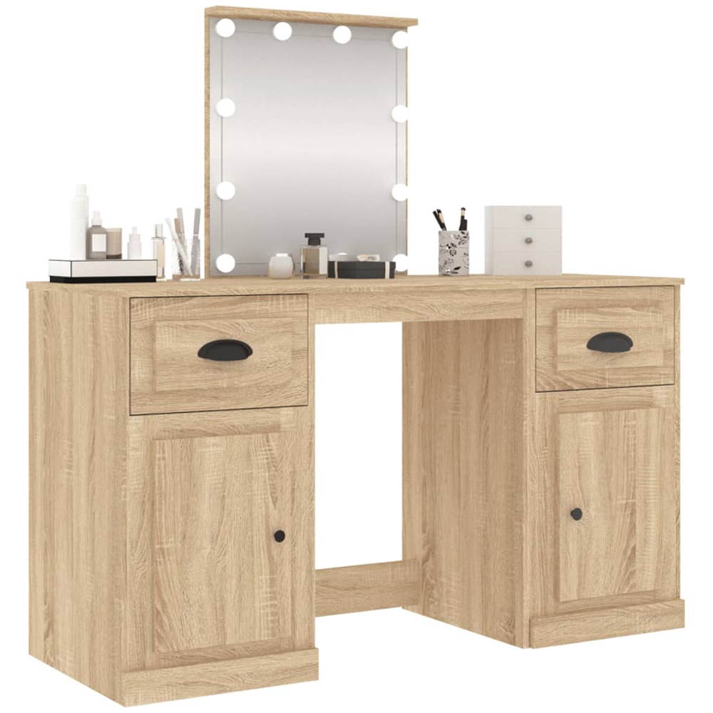 vidaXL 2 Door 2 Drawer Sonoma Oak Wooden Dressing Table with LED Mirror Image 4