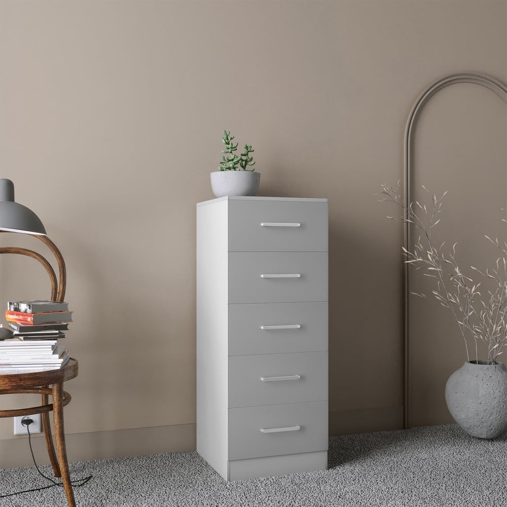 Seconique Dakota 5 Drawer Light Grey Narrow Chest Image 8