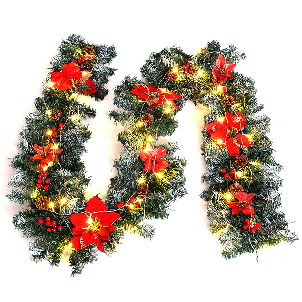 Living and Home Christmas Garland with Red Flower and Berries 270cm Image 1