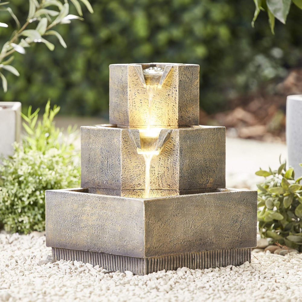 Serenity 3-Tier Cascading Squared Mains Powered Water Feature Image 2