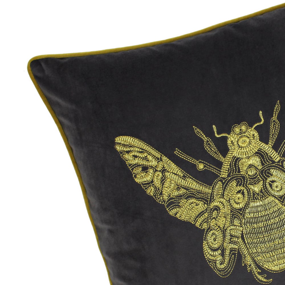Paoletti Cerana Charcoal Embroidered Velvet Cushion Image 2