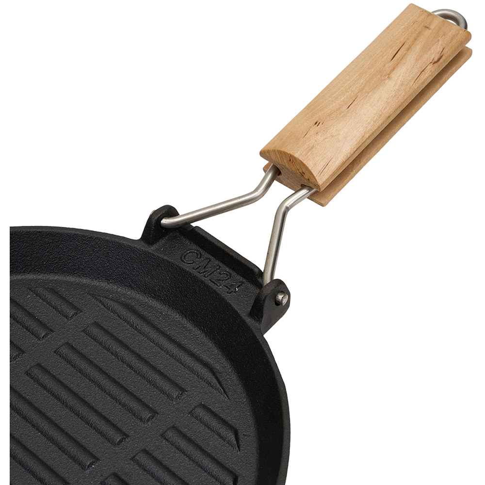 Living and Home Cast Iron Grill Pan with Folding Wooden Handle and Pouring Spout Image 6
