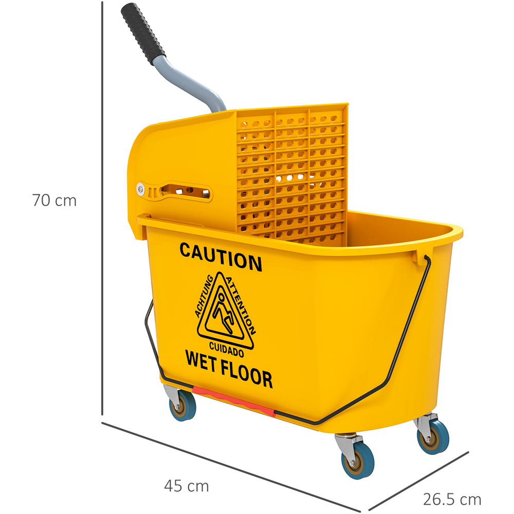 HOMCOM Yellow Mop Bucket with Wheels and Wringer 20L Image 8