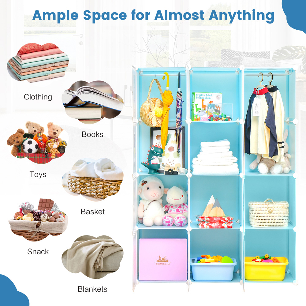 Costway 12 Cube Blue Kids Portable Wardrobe Image 5