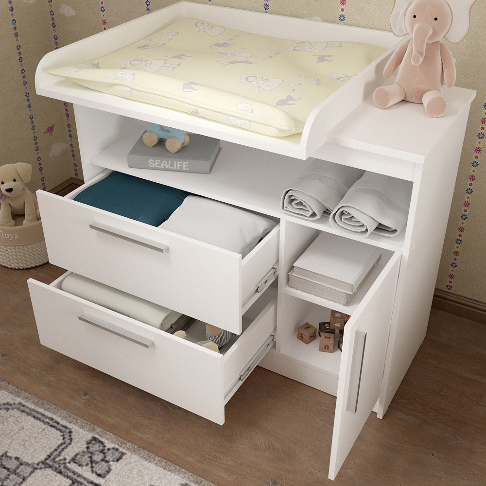Shefa 1150 Single Door 2 Drawer Single Shelf White Kids Changing Unit Image 4