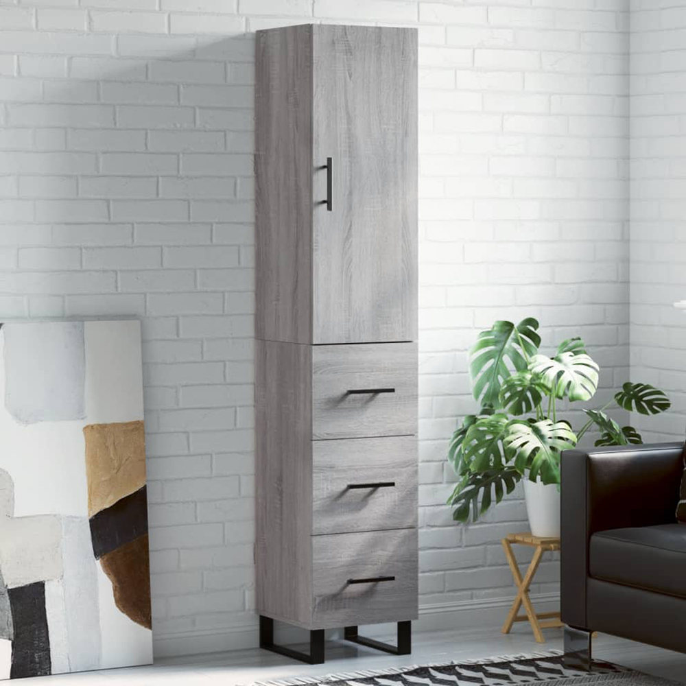 vidaXL Single Door 3 Drawer Grey Tall Highboard Image 1