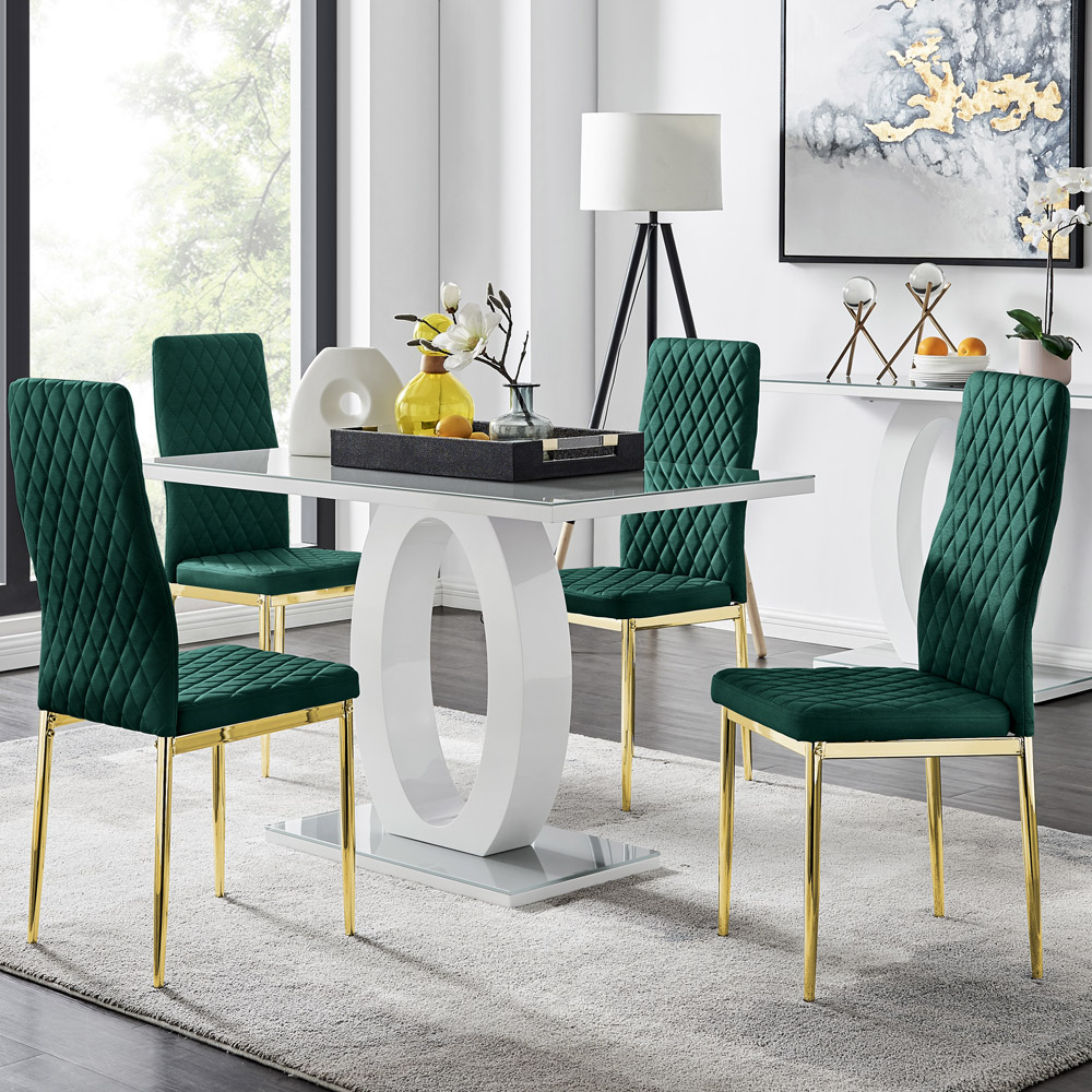 Furniturebox Lucia Valera 4 Seater Dining Set Grey Gloss Green and Gold Image 1