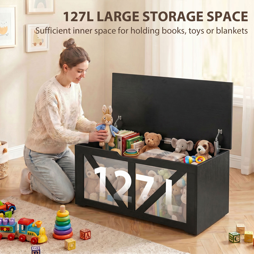 HOMCOM 127L Black Storage Trunk with Safety Hinges Image 5