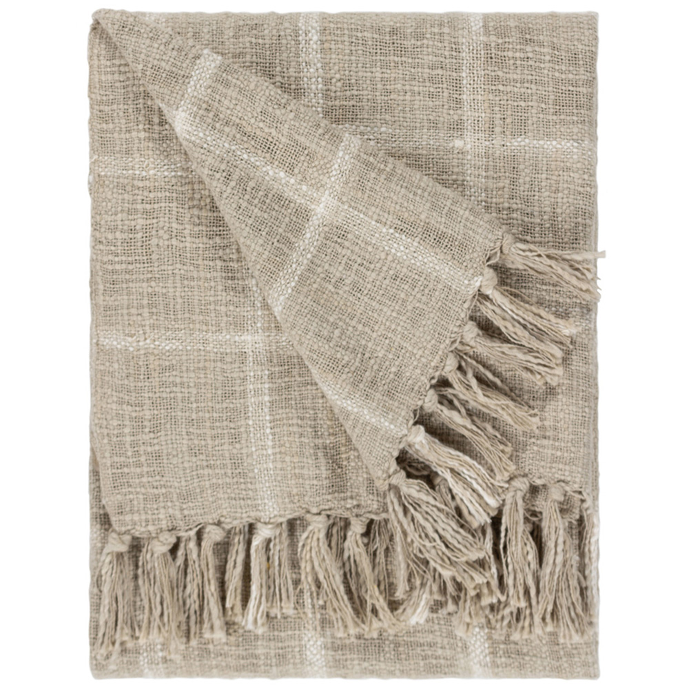 Yard Beni Stone and Natural Checked Fringed Throw 130 x 180cm Image 1