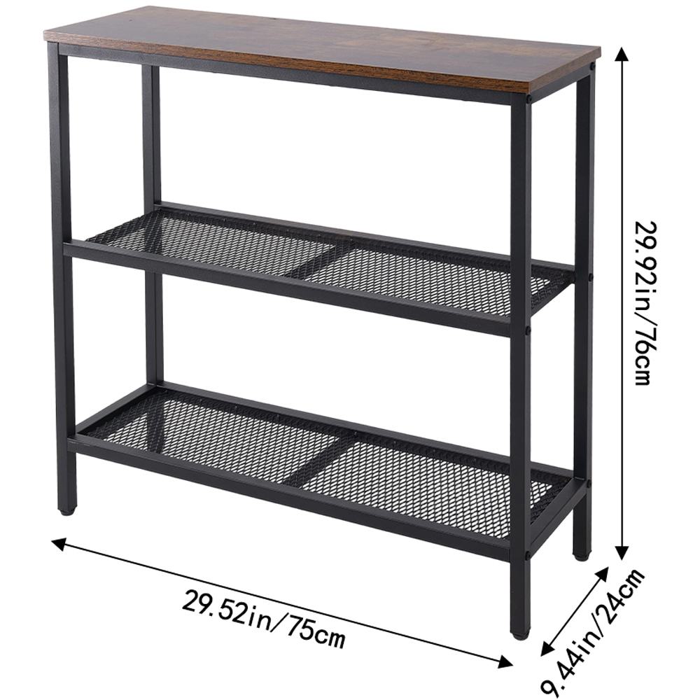 Living and Home 2 Shelf Brown Wood Grain Metal Frame Console Table Image 9