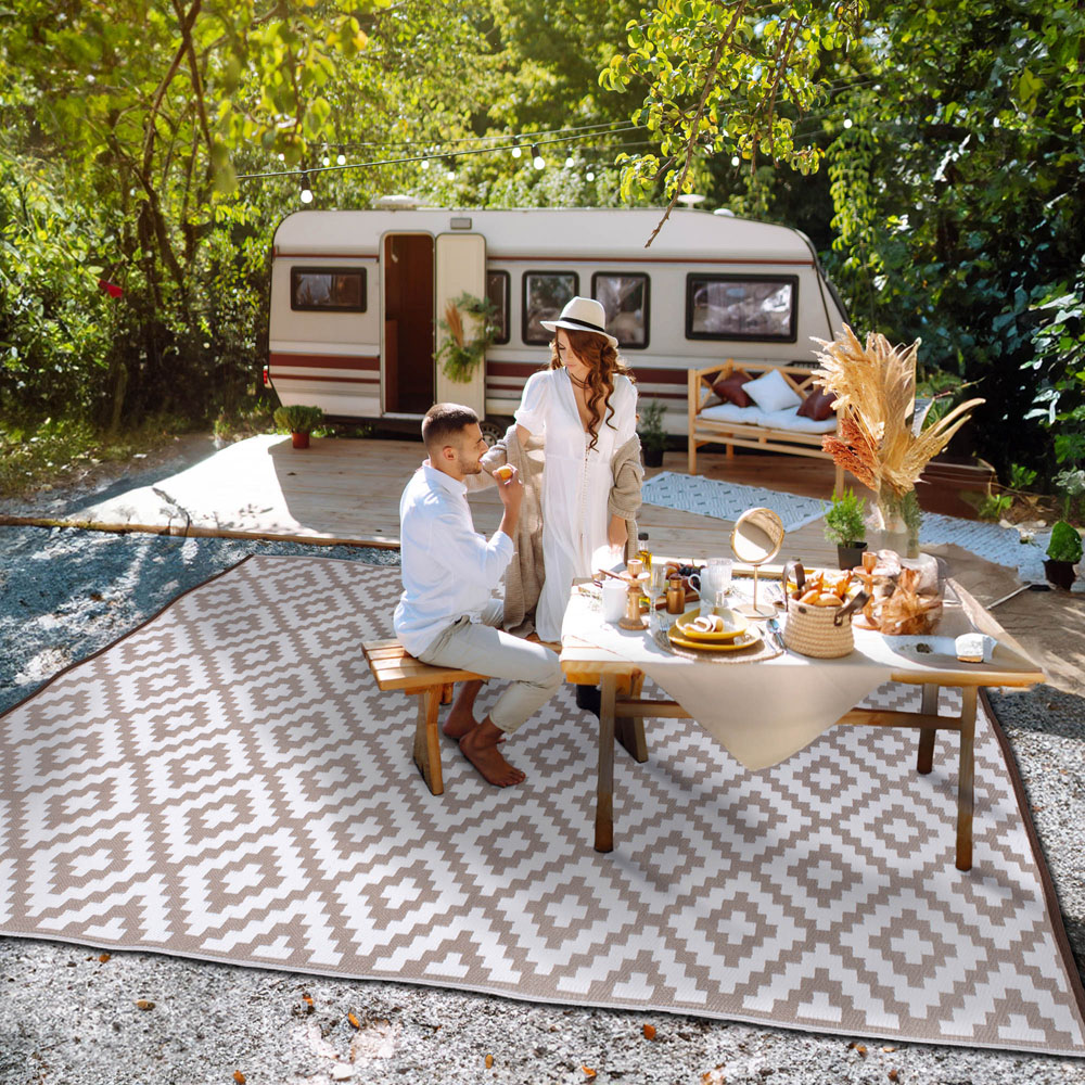 Green Decore Bliss Taupe and White Camping and Picnic Rug 270 x 360cm Image 3