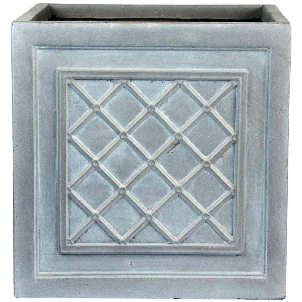 wilko Faux Lead Lattice Grey Light Fibrestone Square Outdoor Plant Pot 30cm Image 1
