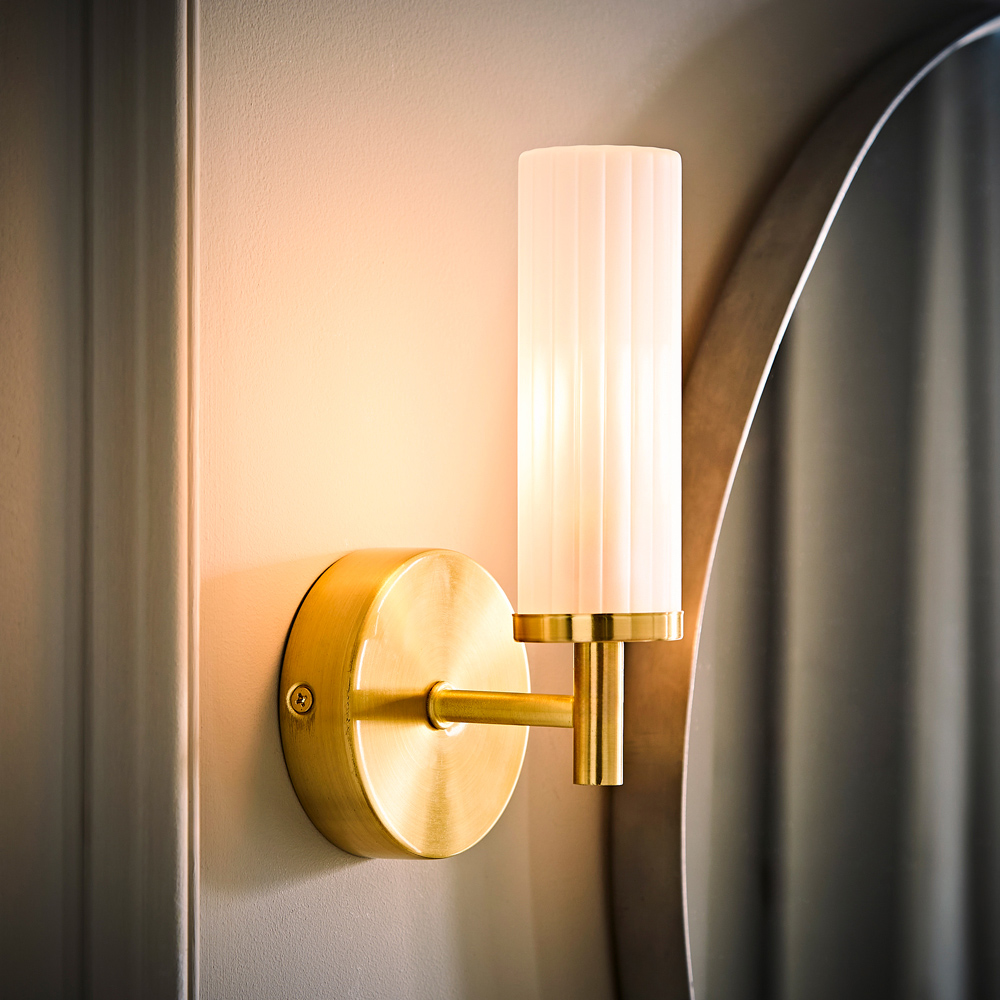 ValueLights Canya Matte Gold Frosted Reeded Glass LED Wall Light Image 6