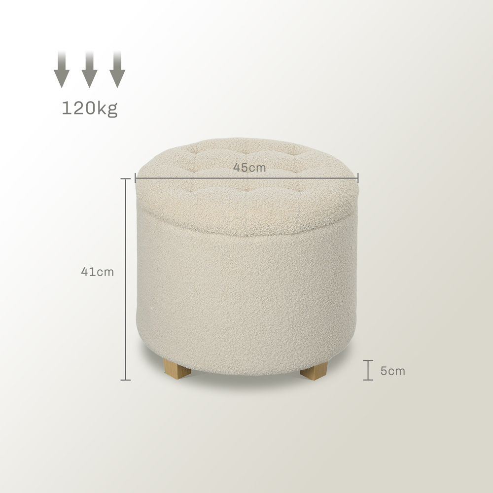 Portland Cream and White Round Teddy Fleece Ottoman Footstool Image 9