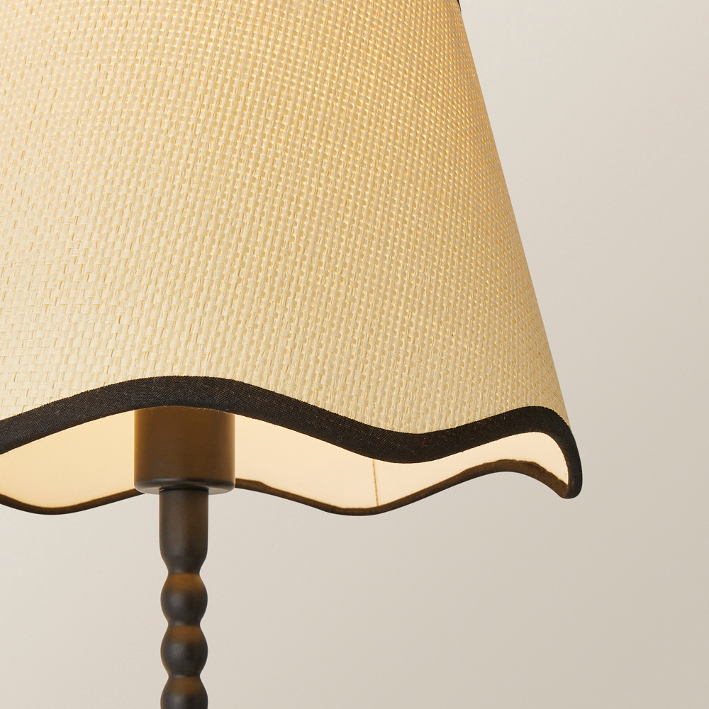 ValueLights Maeve Scallop Black Trim Drum Shade Bobbin Table Lamp and LED Bulb Image 3