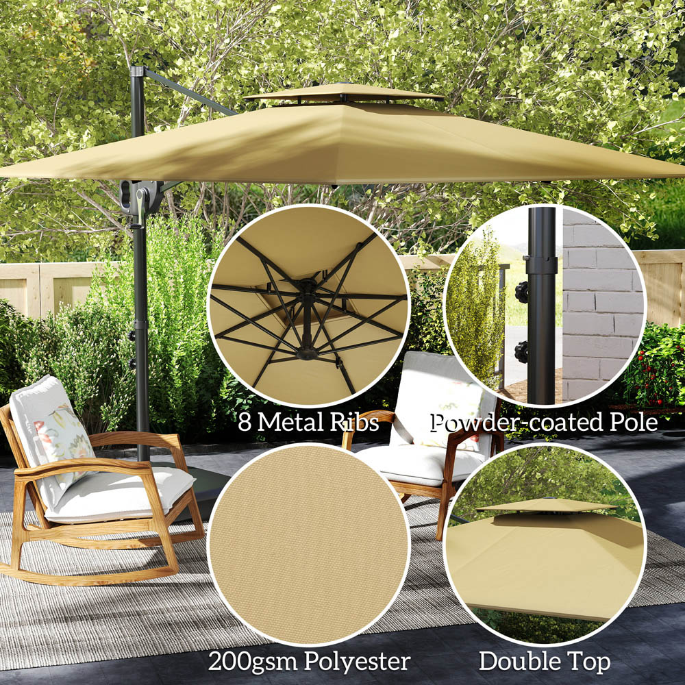 Outsunny Khaki Garden Cantilever Parasol Image 6