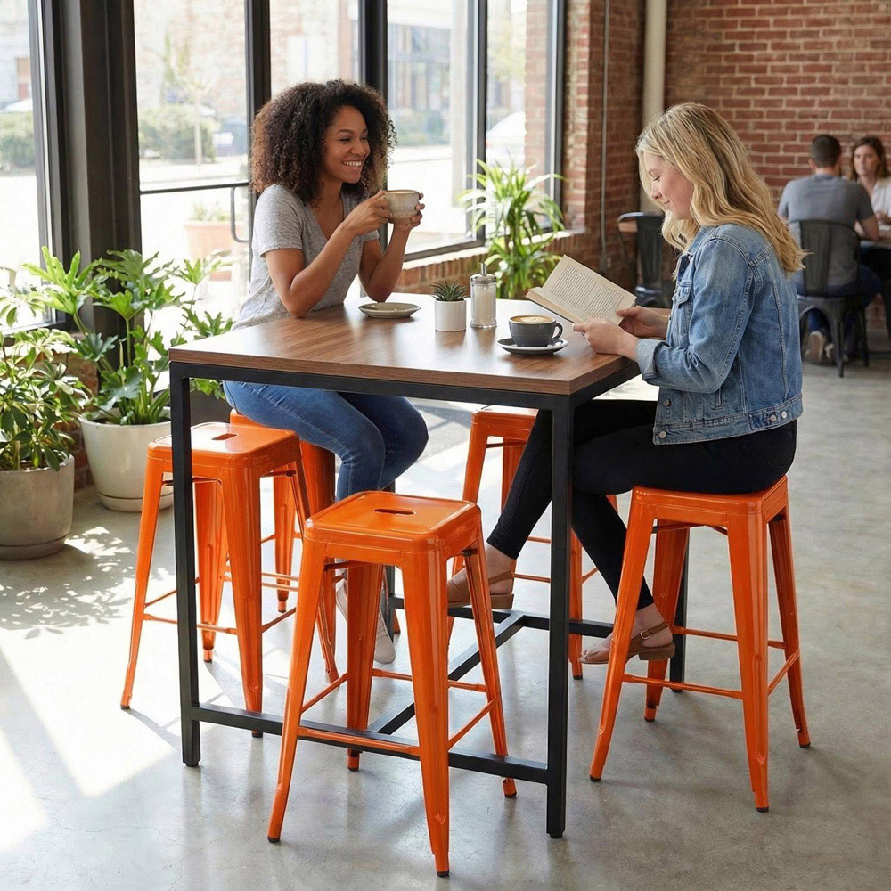 FWStyle Orange Gloss Metal Bar Stool 4 Pack Image 5