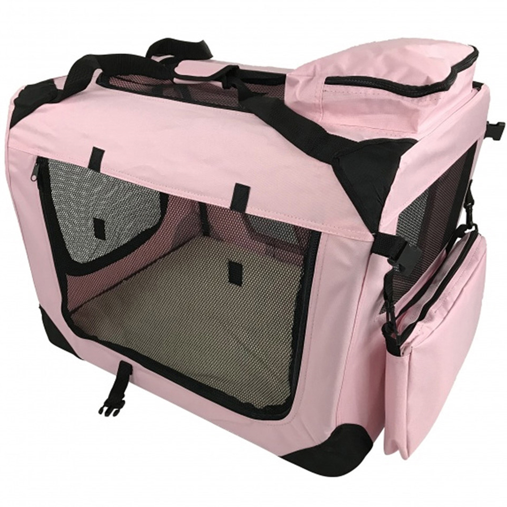 Folding Soft Crate Fabric Pet Carrier - Pink - Large Image 1