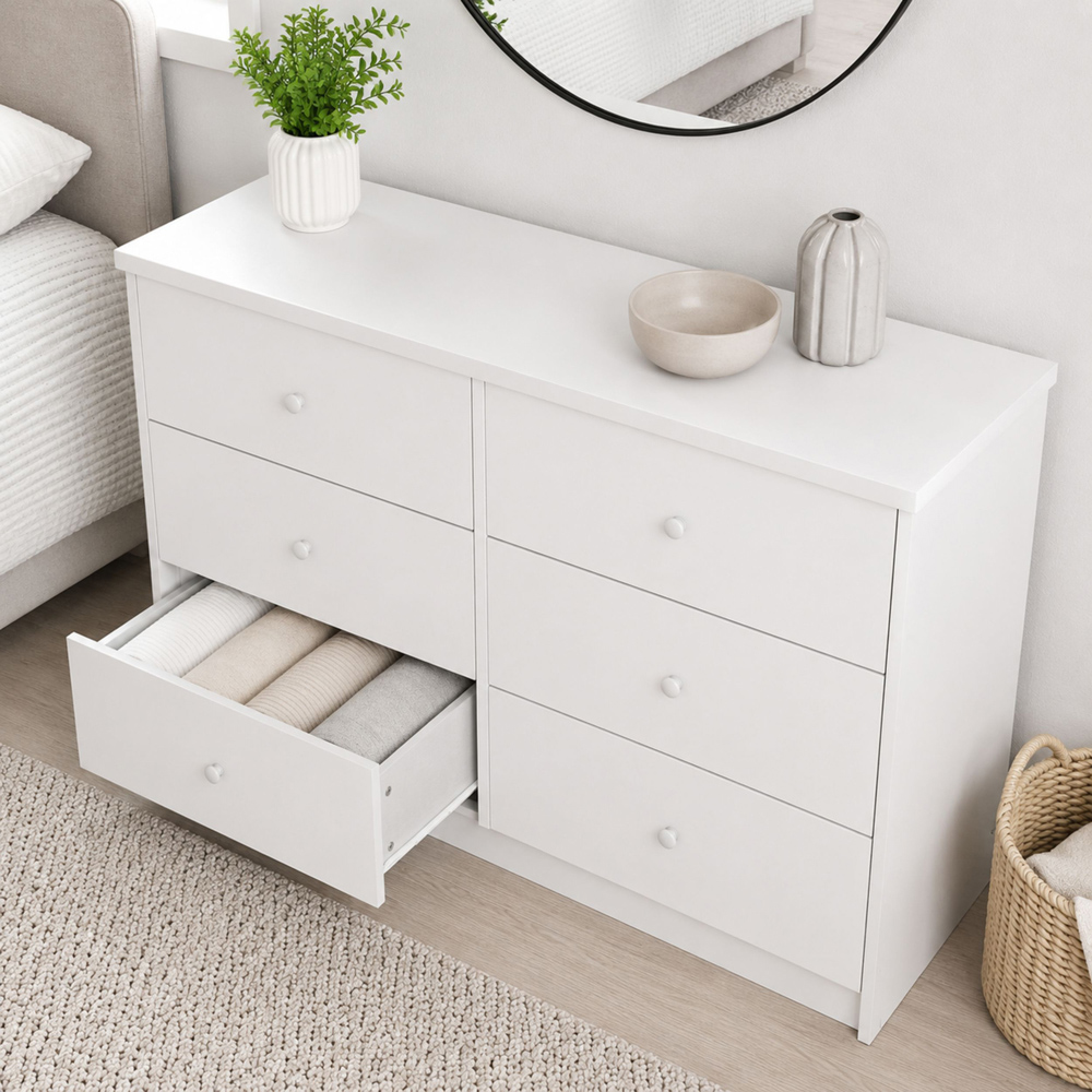 Core Products Erin 6 Drawer White Finish Double Wide Chest of Drawers Image 4