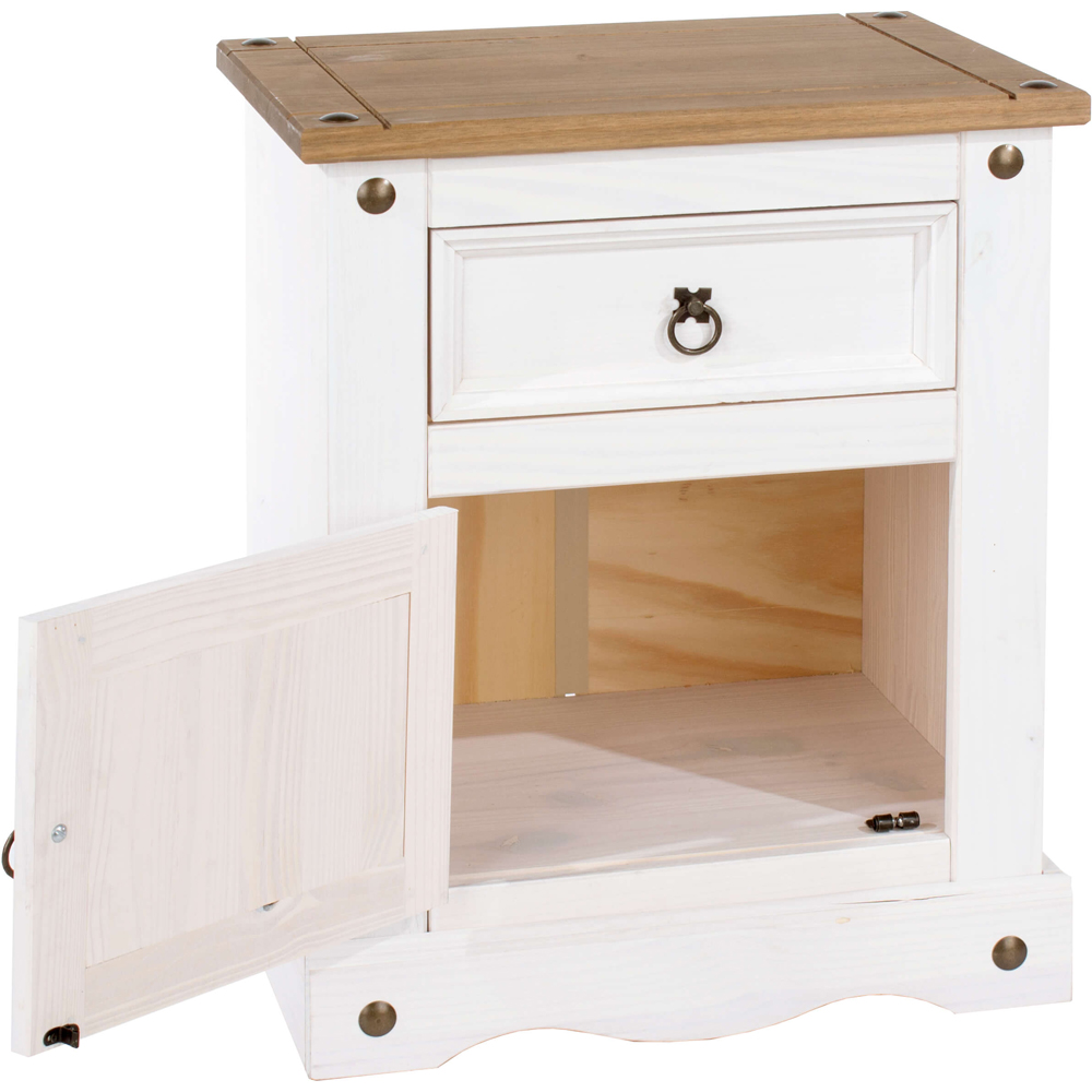 Home Source Corona Single Door Single Drawer Bedside Table with Waxed Pine Top Image 3