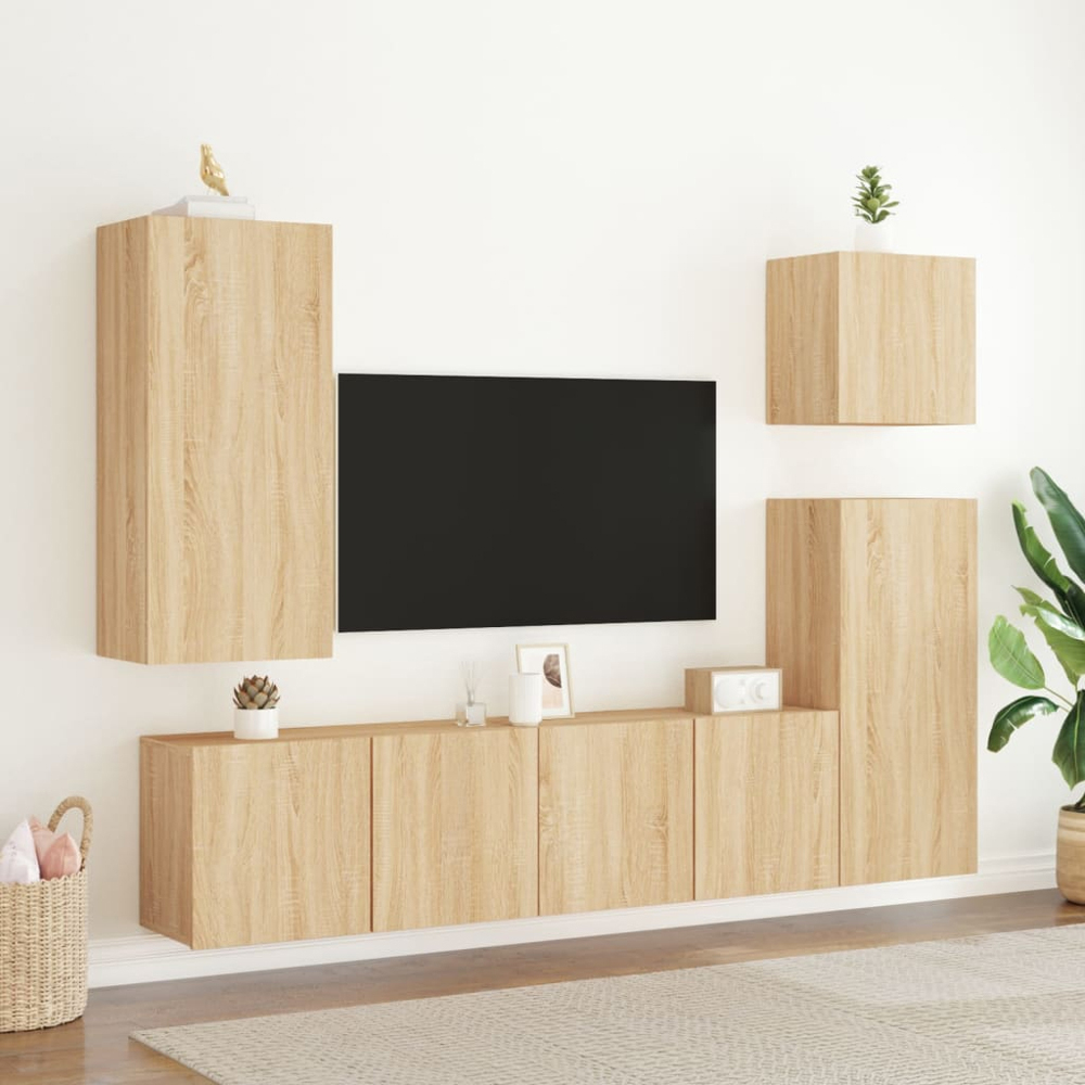 vidaXL 2 Door Sonoma Oak Wall Mounted TV Cabinet Set of 2 Image 3