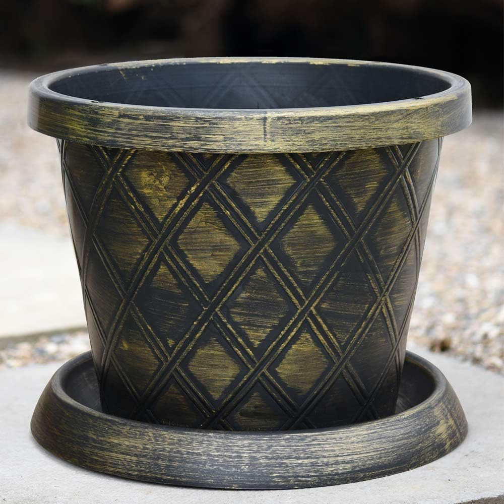 Garden Gear Burnished Gold Plastic Flowerpot with saucer 4 Pack Image 2
