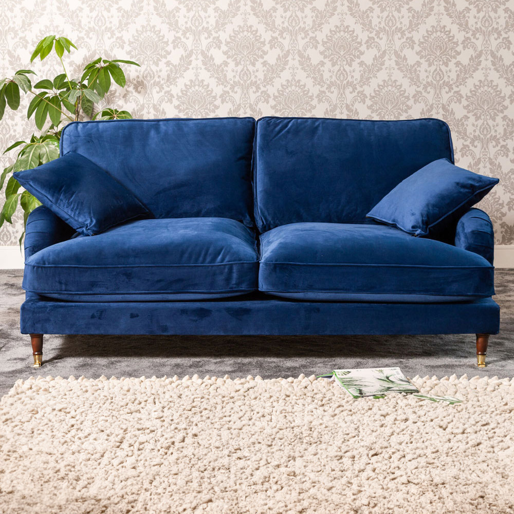 Mackenzie 3 Seater Blue Plush Velvet Sofa Image 1